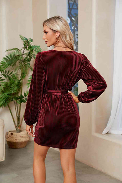 BEAUTIFUL I AM Ribbed Tie Front Mini Dress