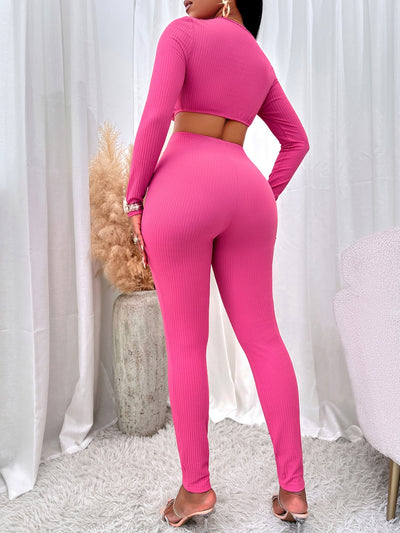 BEAUTIFUL I AM Cutout Cropped Top and Leggings Pants Set