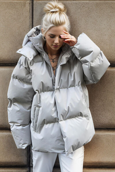 BEAUTIFUL I AM Pocketed Zip Up Hooded Puffer Jacket