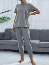 BEAUTIFUL I AM Round Neck Short Sleeve Top and Pants Set