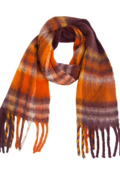 BEAUTIFUL I AM Plaid Fringe Detail Polyester Scarf