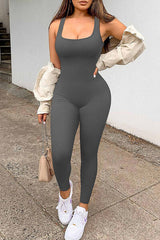 BEAUTIFUL I AM Square Neck Wide Strap Active Wear Jumpsuit