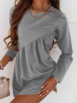 BEAUTIFUL I AM Ruched Round Neck Long Sleeve Dress