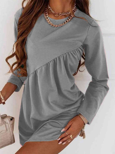 BEAUTIFUL I AM Ruched Round Neck Long Sleeve Dress