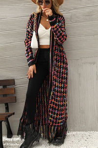 BEAUTIFUL I AM Multicolored Open Front Fringe Hem Cardigan