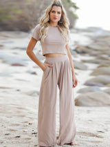 BEAUTIFUL I AM Short Sleeve T-Shirt and Wide Leg Pants Set