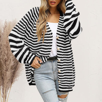 BEAUTIFUL I AM Striped Button Down Long Sleeve Cardigan