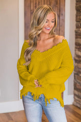 BEAUTIFUL I AM Frayed Hem Dropped Shoulder Sweater