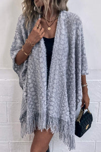 BEAUTIFUL I AM Open Front Fringe Hem Poncho