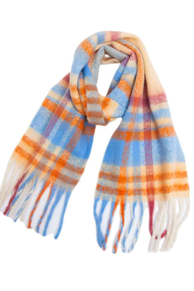 BEAUTIFUL I AM Plaid Fringe Detail Polyester Scarf