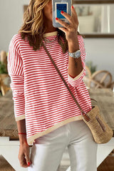 BEAUTIFUL I AM Striped Round Neck Drop Shoulder Shirt