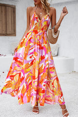 BEAUTIFUL I AM Smocked Slit Tied Printed Dress