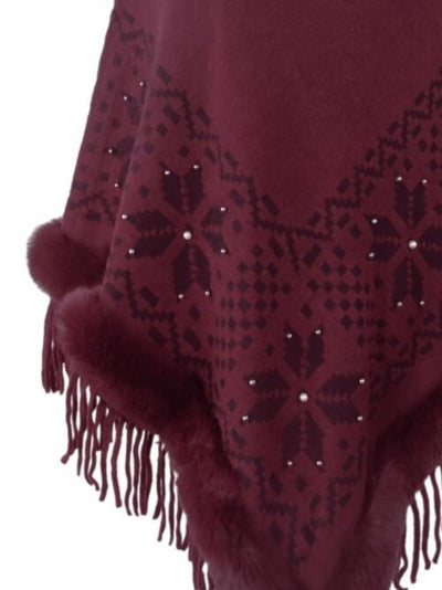 BEAUTIFUL I AM Fringe Geometric Cape Sleeve Poncho