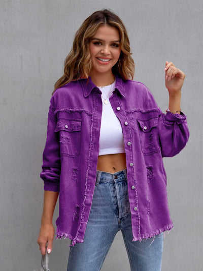 BEAUTIFUL I AM Distressed Drop Shoulder Denim Jacket