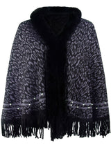 BEAUTIFUL I AM Leopard Fringe Hem Poncho