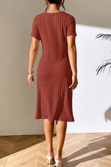 BEAUTIFUL I AM Ribbed Asymmetrical Neck Short Sleeve Dress