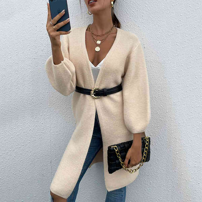 BEAUTIFUL I AM Open Front Slit Long Sleeve Cardigan