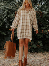 BEAUTIFUL I AM Plaid Collared Neck Long Sleeve Shirt Dress