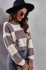 BEAUTIFUL I AM Color Block Round Neck Dropped Shoulder Sweater