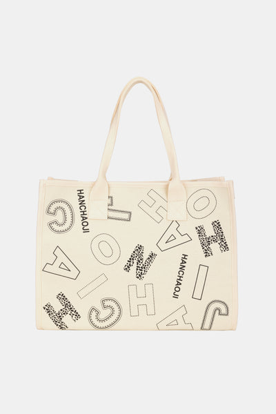 BEAUTIFUL I AM Letter Print Canvas Tote Bag