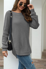 BEAUTIFUL I AM Round Neck Ribbed Knit Top Shirt