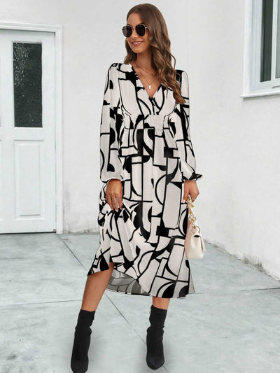 BEAUTIFUL I AM Surplice Neck Long Sleeve Midi Dress