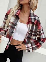 BEAUTIFUL I AM Plaid Collared Neck Button Down Jacket