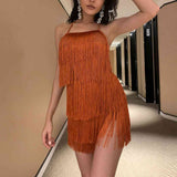 BEAUTIFUL I AM Fringed Halter Neck Tied Back Mini Dress