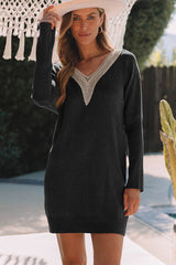 BEAUTIFUL I AM V-Neck Long Sleeve Mini Sweater Dress