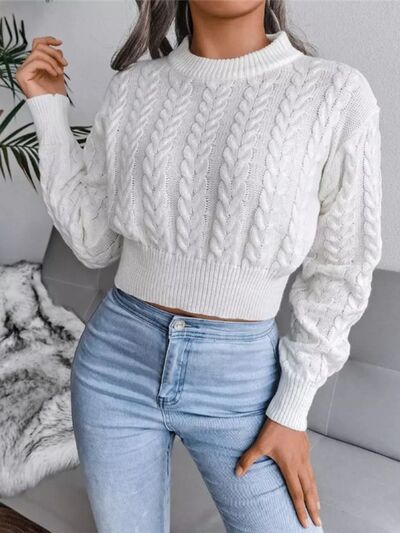 BEAUTIFUL I AM Cable-Knit Round Neck Cropped Sweater