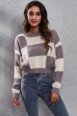 BEAUTIFUL I AM Color Block Round Neck Dropped Shoulder Sweater