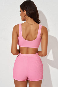 BEAUTIFUL I AM Active Wear Textured Sports Bra and Shorts Set