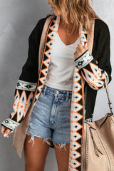 BEAUTIFUL I AM Geometric Open Front Long Sleeve Cardigan