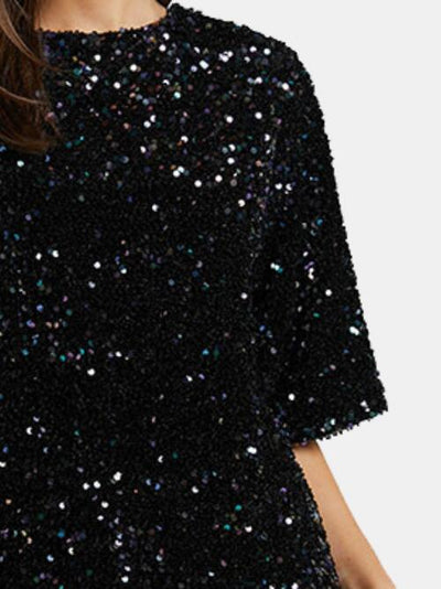 BEAUTIFUL I AM Sequin Tie Back Half Sleeve Mini Dress