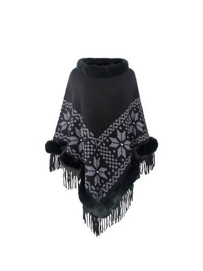 BEAUTIFUL I AM Fringe Geometric Cape Sleeve Poncho