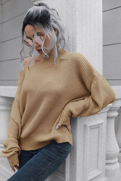 BEAUTIFUL I AM Off-Shoulder Ribbed Long Sleeve Pullover Sweater Shirt