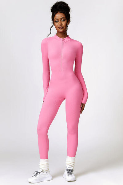 BEAUTIFUL I AM Half Zip Long Sleeve Active Wear Jumpsuit