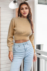 BEAUTIFUL I AM Round Neck Long Sleeve Cropped Sweater