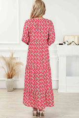 BEAUTIFUL I AM Printed Tie Neck Maxi Dress