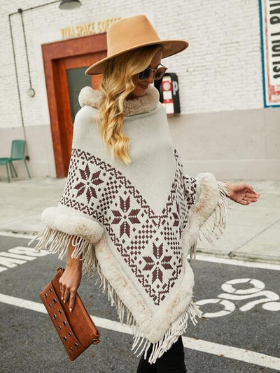 BEAUTIFUL I AM Fringe Geometric Cape Sleeve Poncho