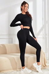 BEAUTIFUL I AM Ruched Round Neck Top and Active Wear Leggings Set