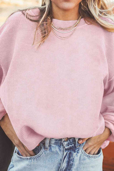 BEAUTIFUL I AM Ribbed Round Neck Drop Shoulder Sweatshirt