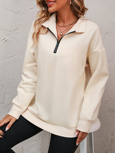 BEAUTIFUL I AM Zip-Up Dropped Shoulder Sweatshirt