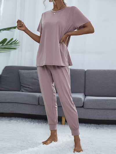 BEAUTIFUL I AM Round Neck Short Sleeve Top and Pants Set