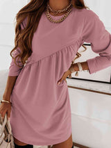 BEAUTIFUL I AM Ruched Round Neck Long Sleeve Dress