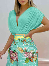 BEAUTIFUL I AM Printed Surplice Top and Wide Leg Pants Set