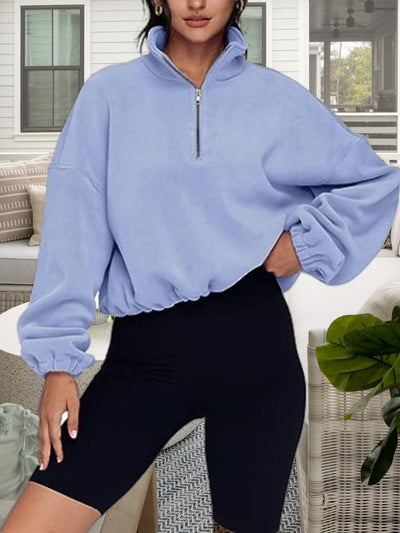 BEAUTIFUL I AM Half-Zip Collared Drop Shoulder Sweatshirt