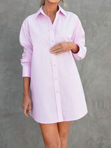 BEAUTIFUL I AM Button Up Long Sleeve Mini Shirt Dress