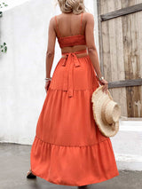 BEAUTIFUL I AM Spaghetti Strap Cutout Tie Back Maxi Dress