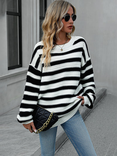 BEAUTIFUL I AM Striped Dropped Shoulder Sweater